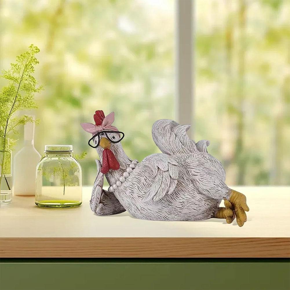 Good Morning Chicken Figurine Resin Sitting Lying Hen Office Bookshelf Decoration Sculpture Statue Ornament Home Desktop J8o4