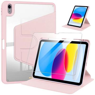 Rotating Case - BOOLING - for iPad A16 (11 ") / iPad 10 2022 - with Pen Holder - Tempered Glass - Pink