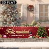 Christmas Holiday Long Banner, Santa Snowman Reindeer Gingerbread Tree Red Festive Greetings Design, Polyester Outdoor Fence Decoration