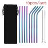 10Pcs Stainless Steel Straws Reusable Straight and Curved  with Box Cleaning Brush Set, Party Bar Accessories