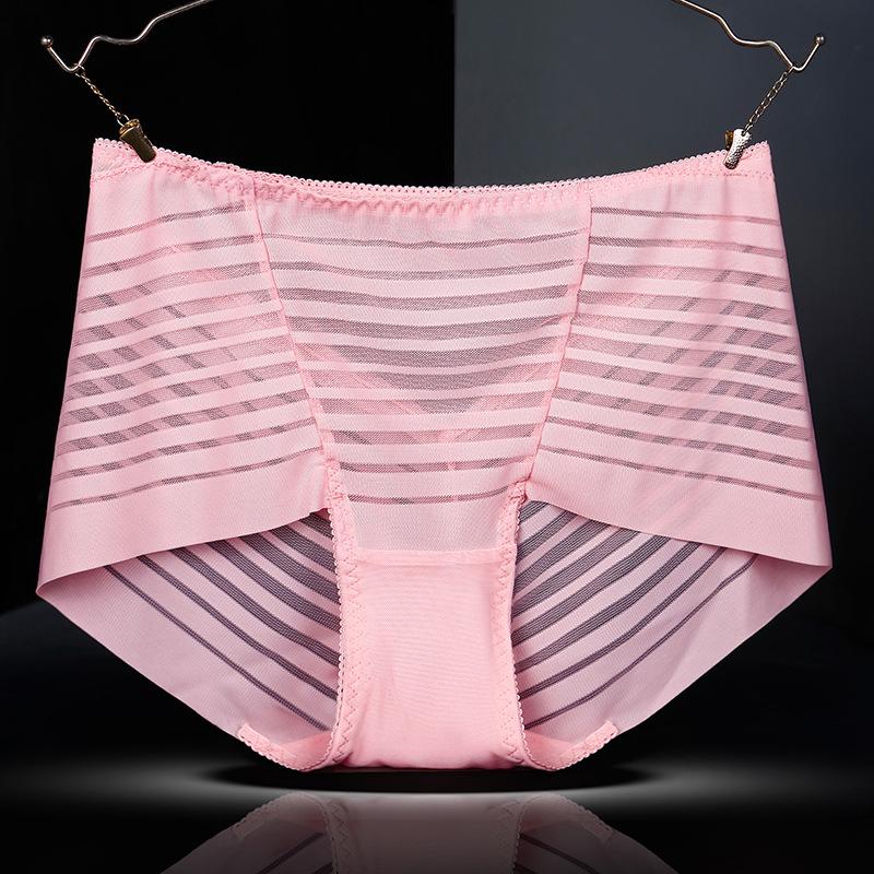 Plus Size Ladies Summer Sexy Lace Mesh Without A Mark In The Belly High Waist Triangle Briefs