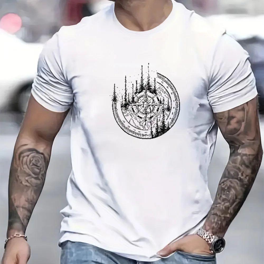 T-shirt stampata con bussola da donna e uomo con rosa dei venti e design nautico, streetwear estivo e primaverile
