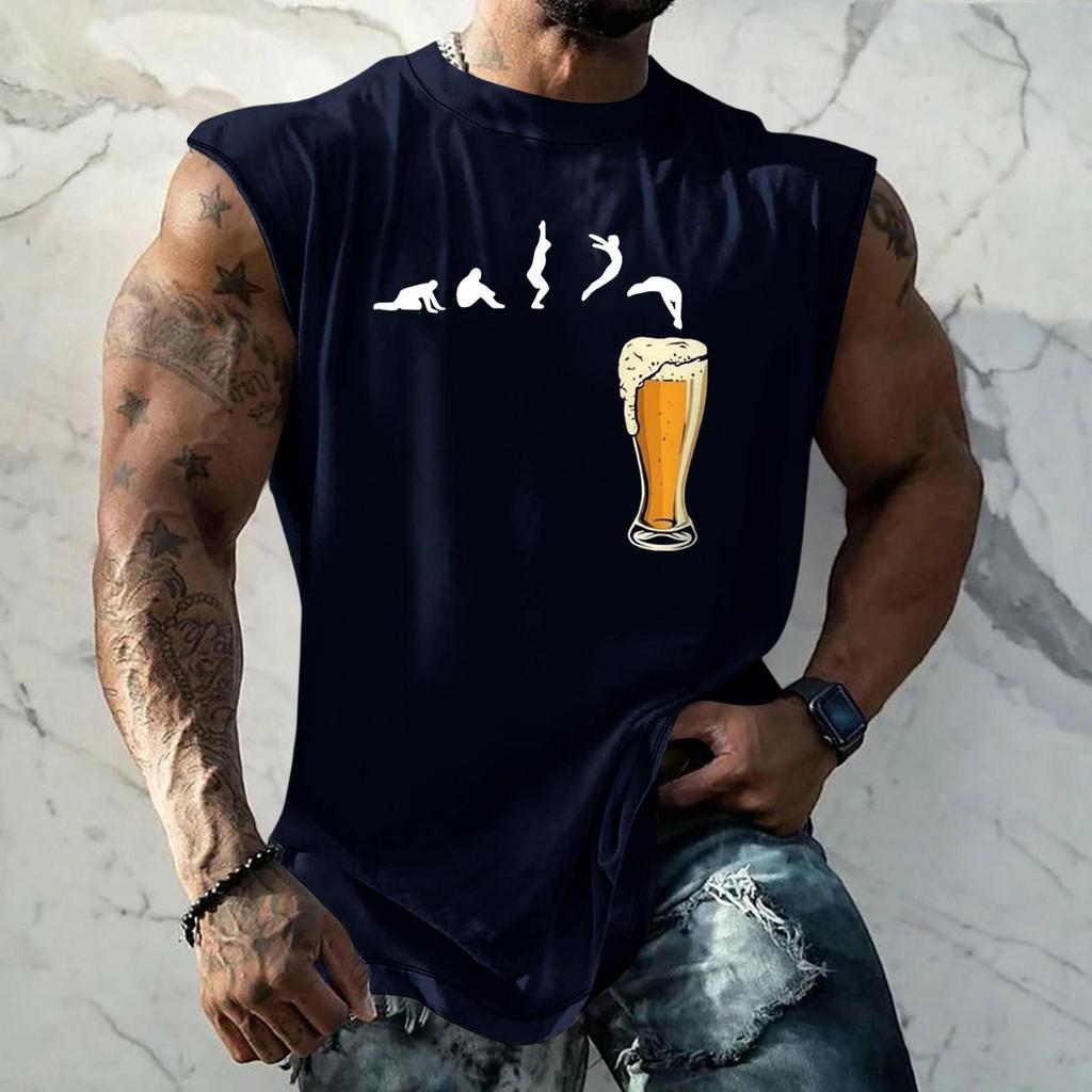 Men Sleeveless Tank Top Loose Fit Casual Streetwear Muscle Shirt with Graphic Print Texture for Sports Vacation Daily Wear