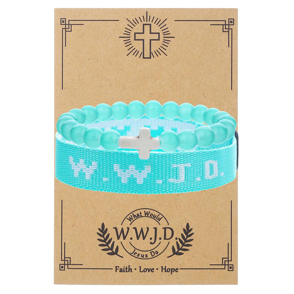 Модный браслет-костюм женский мода Браслет с буквами Сосновый камень Крест Шарм Браслет Веры Натуральный камень Браслет Дружбы для пары 2 шт WWJD мужчина