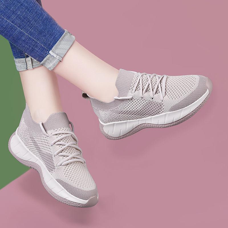 2025 new autumn casual women's shoes soft-soled sports running shoes breathable versatile flying woven shoes mother walking shoes