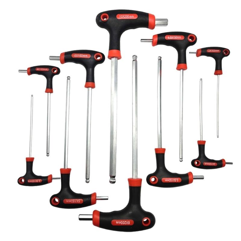 Extended Plastic Handle T Handle Hex Key and Star Wrench Set in Metal for Automotive Repair Tool