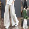 Casual Women Solid Color Wide Leg Pants High Waist Pockets Loose Long Trousers