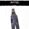 Unisex Japanese Retro Overall Jeans with Contrasting Suspenders
