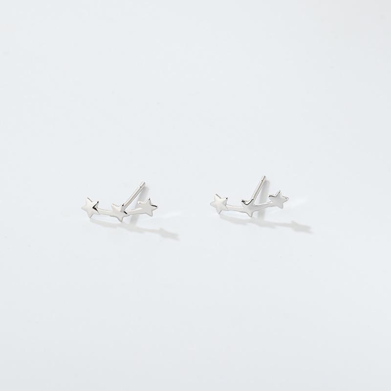 Korean Style S925 Sterling Silver Star & Moon Stud Earrings for Women