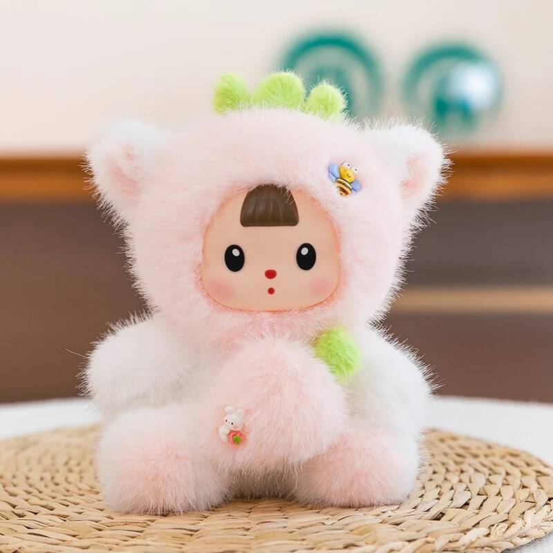 Little dinosaur Tomato Rabbit Doll Vinyl Face Plush Toys Cartoon Soft Little Raccoon Plush Doll 17cm Cute Animal Strawberry Doll 17cm