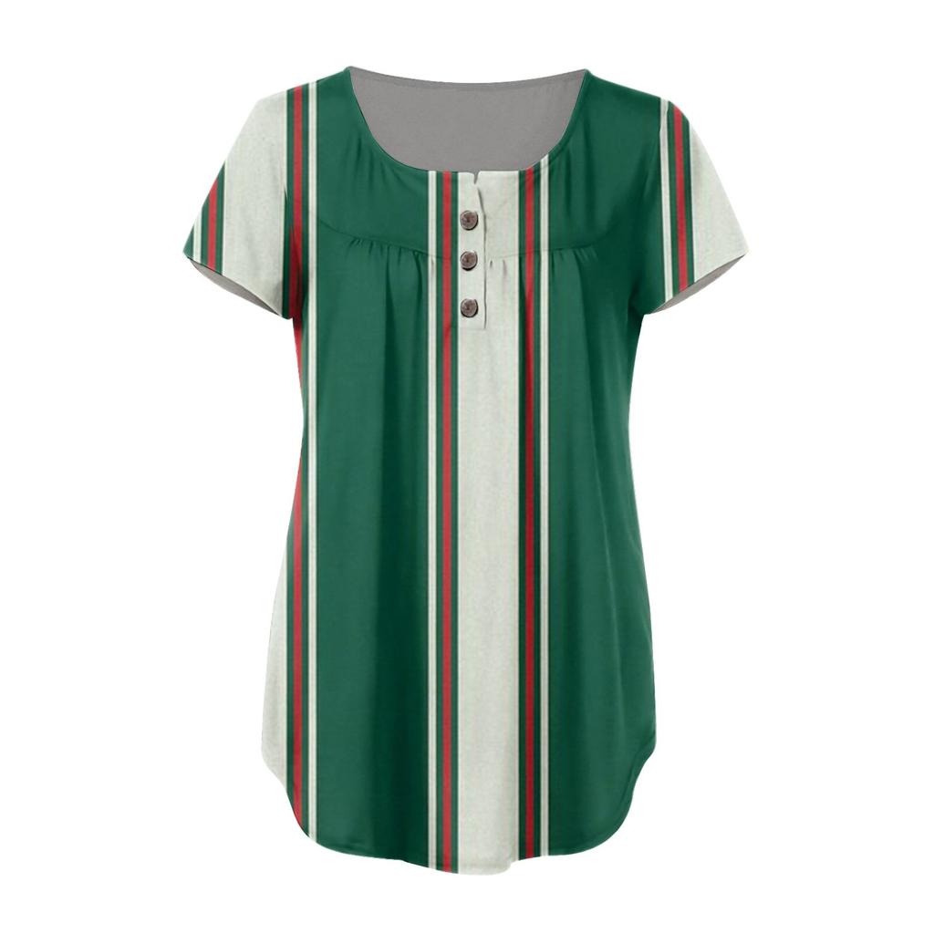 Kurzärmelige, lockere Oberteile für Damen, lässige Tunika-Tops mit Knöpfen in Übergröße