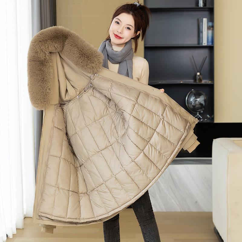 Winter Women's Parka New Style Large Fur Collar Fashion Thickened Cotton Jacket Hooded Cotton Coat