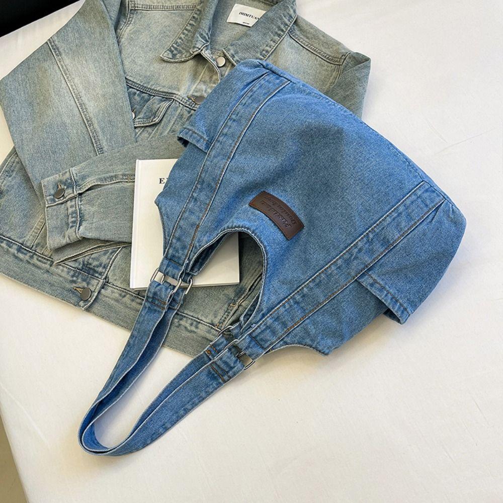 Simple Canvas Tote Bag Korean Style Underarm Packs Fashion Denim Shoulder Bag Girls