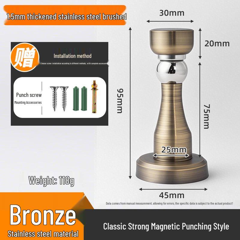 Magnetic Stainless Steel Door Stopper - Anti-Collision Wall Mount, No-Drilling, Strong Magnet for Indoor Use.