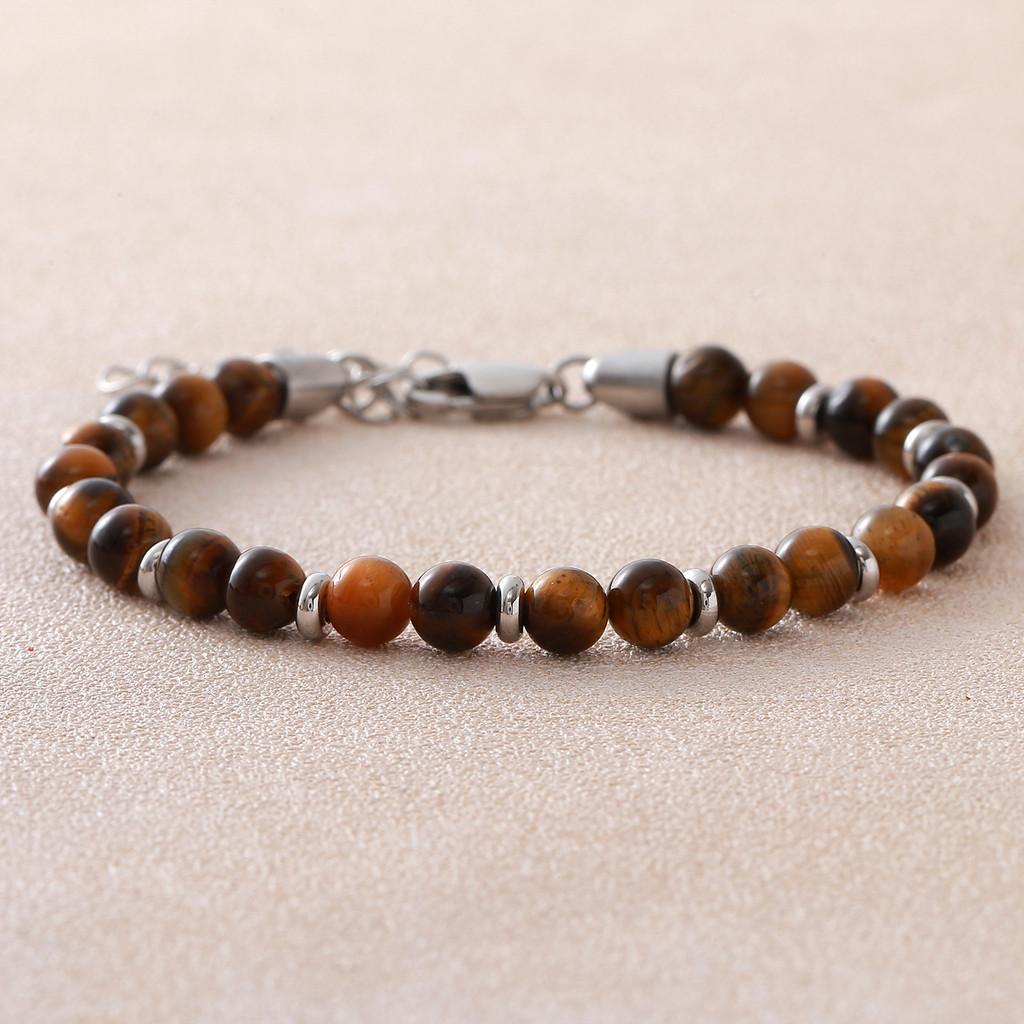Bracciale a Mano in Pietra Naturale Occhio di Tigre Ab con Perline Geometriche per Uomo e Donna