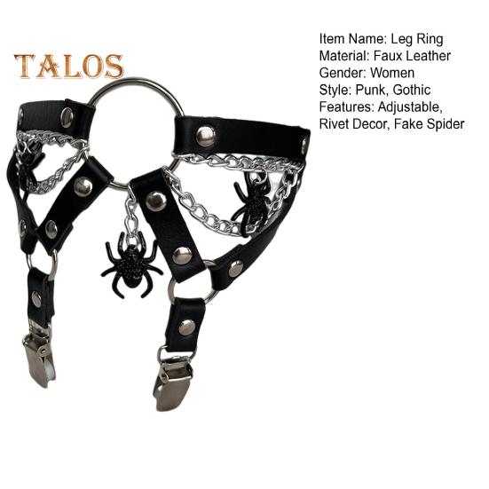 Women Harness Garter Leg Ring Rivet Fake Spider Decor Faux Leather Adjustable Punk Gothic Thigh Ring Cosplay Honeymoon Seductive Garter Belt Non-Slip