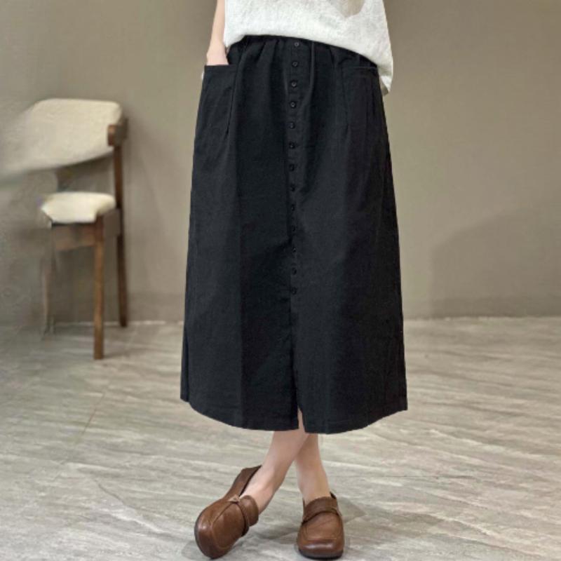 

Юбка Весна Однотонная Повседневная Юбка А-силуэта Женская Пригородная Юбка Средней Длины One size чёрный