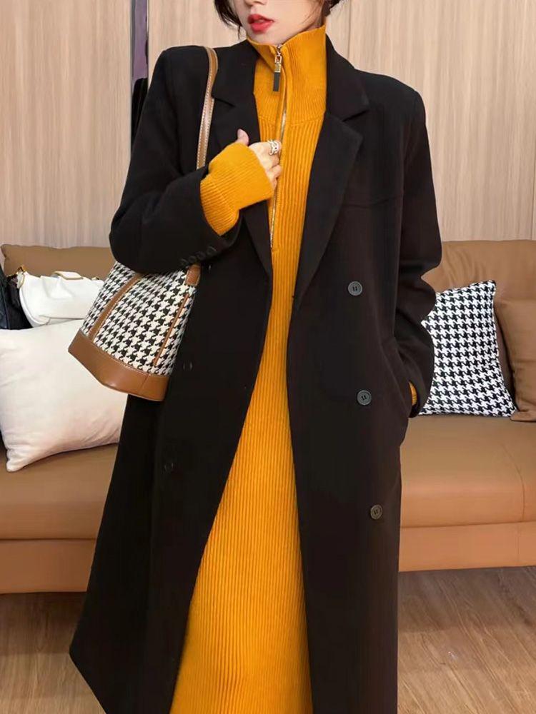 Women's Cozy High Neck Zipper Over-the-Knee Knitted Dress for Autumn & Winter