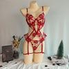 New Sexy Sexy Black Embroidery Mesh Splicing Bodysuit Women's Nightdress Garter Bra Set