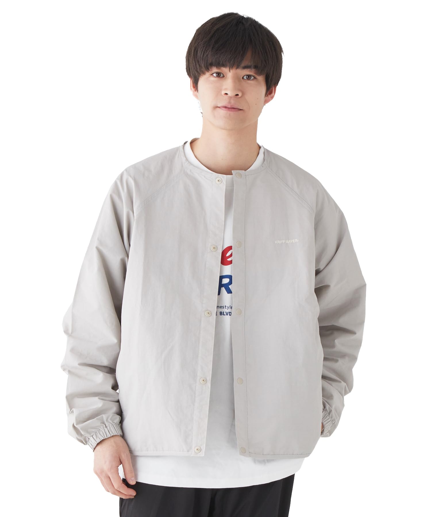 

легкая куртка с кнопками, верхняя одежда для светло-серого цвета [CLIFFEMAYER] Мужская без воротника, X-LARGE,