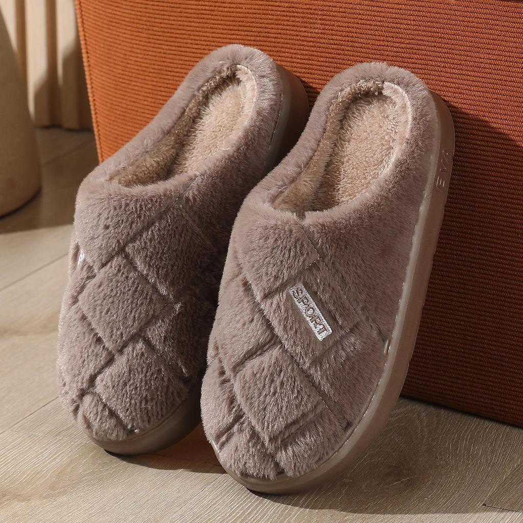 Men's Large Fur-Lined Cotton Slippers, Winter Warm, Sizes 45-48