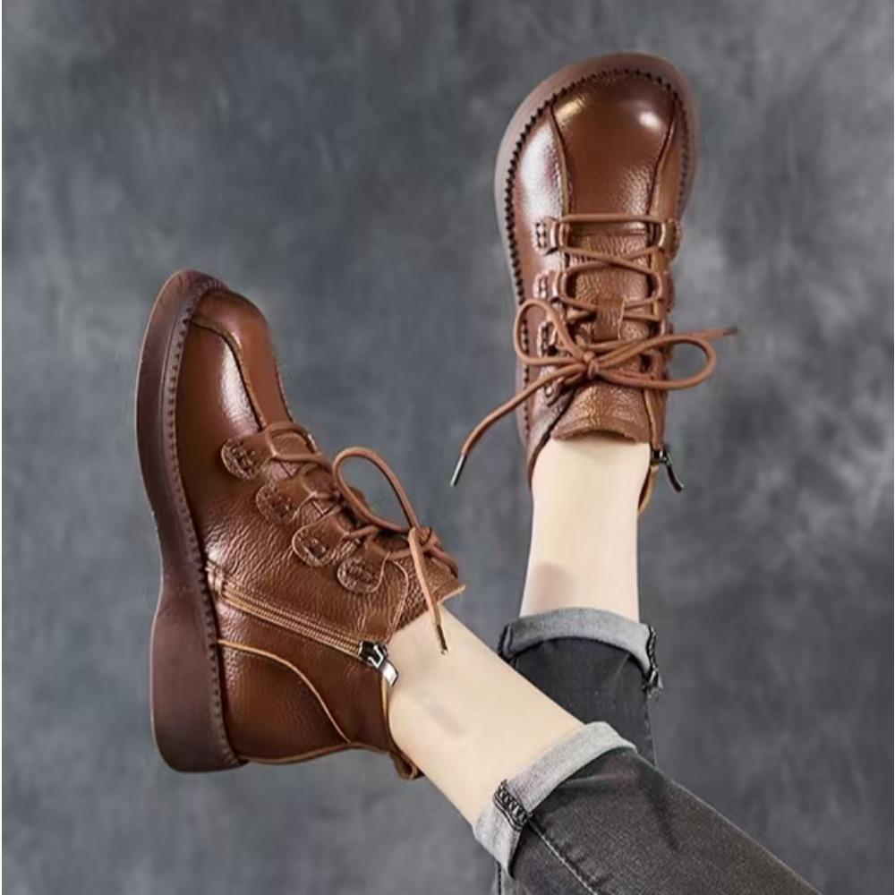 Short Boots For Women Spring And Autumn New Thick Soled Ankle Boot Womens Retro Small Leather Shoes Middle-Aged Mothers Shoes