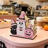 Cute Pumpkin Tissue Dispenser Halloween Wooden Napkin Holder Pastel Ghost Black Cat Tabletop Dispenser Desktop Storage Ornament Waterproof