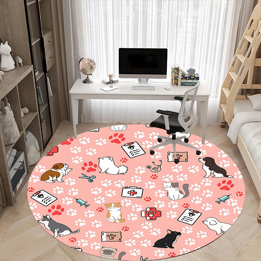 1pc Pet Vet Office Round Area Rug,  Mat Suitable ForOffice, Under Office Chairs Bedroom Living Room Home Decor, Room Deco