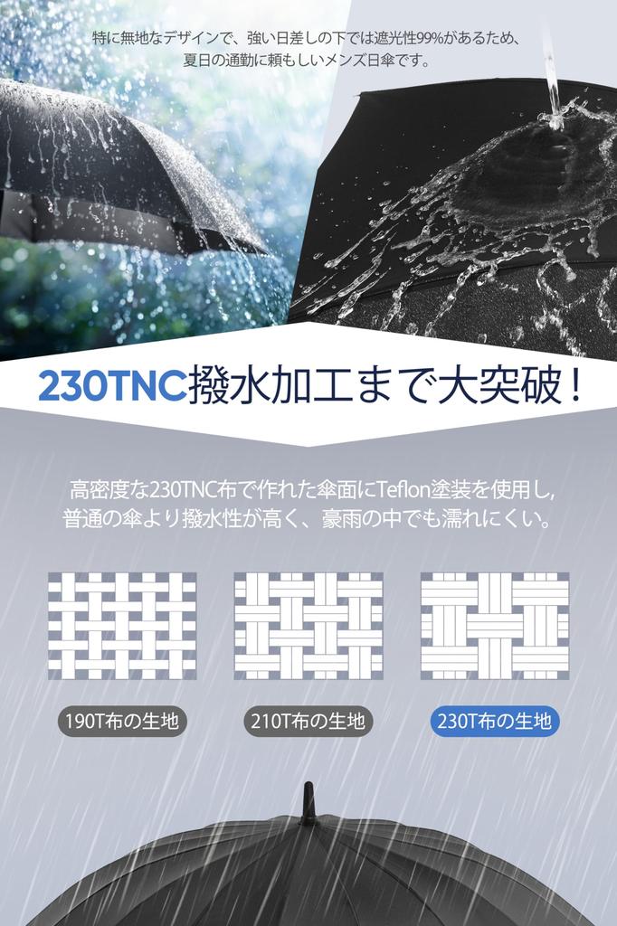 VIVICITY Long Umbrella for Men and Super 230T Glass Fiber with Teflon Automatic Opening Cane Suitable for Rain or Includes Storage Pouch Women,