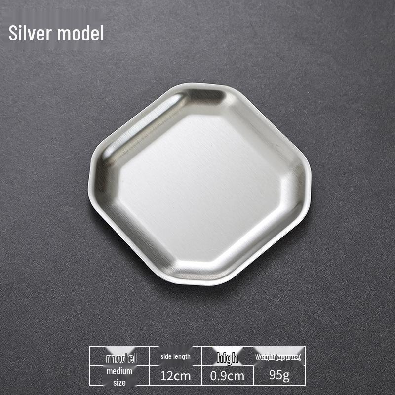Korean Style 304 Stainless Steel Square BBQ Tray & Flat Bottom Pastry Plate - Gold Dinnerware