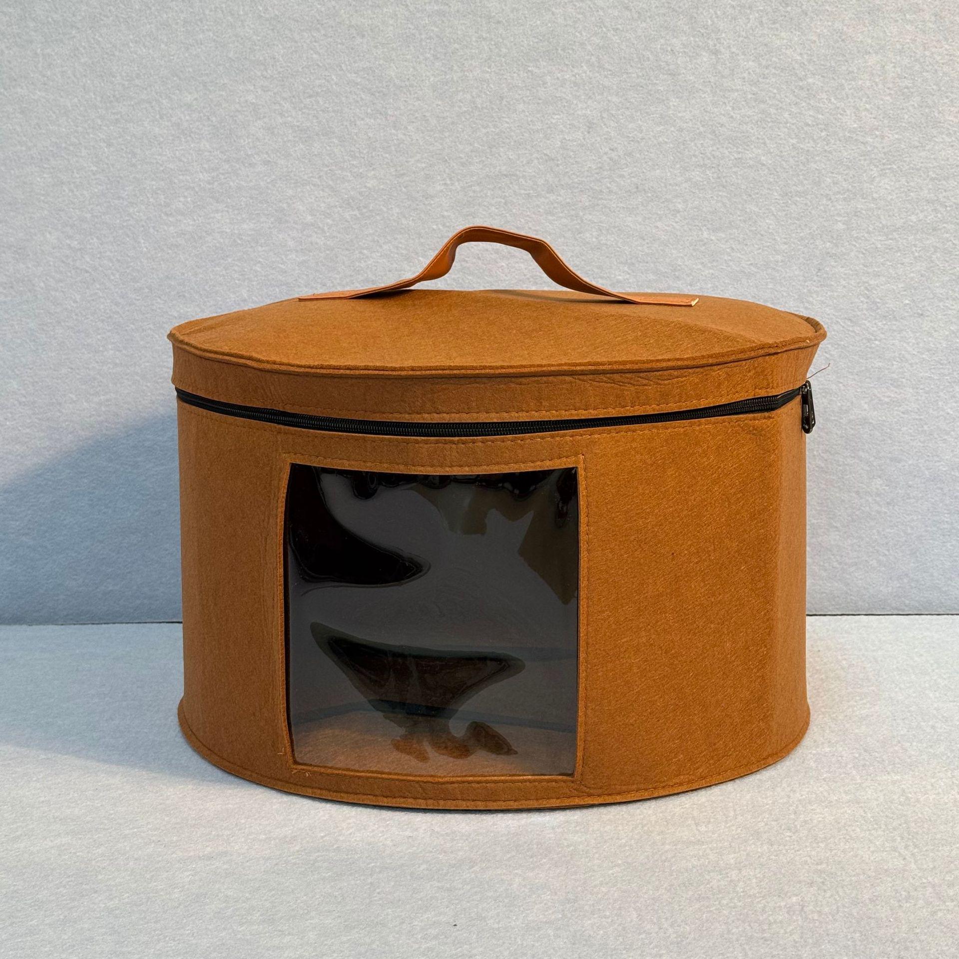 

New Felt Hat Storage and Toy Box with Lid - Dustproof Portable Handbag Travel Bag Diameter 43cm x Height 26cm (no strap)
