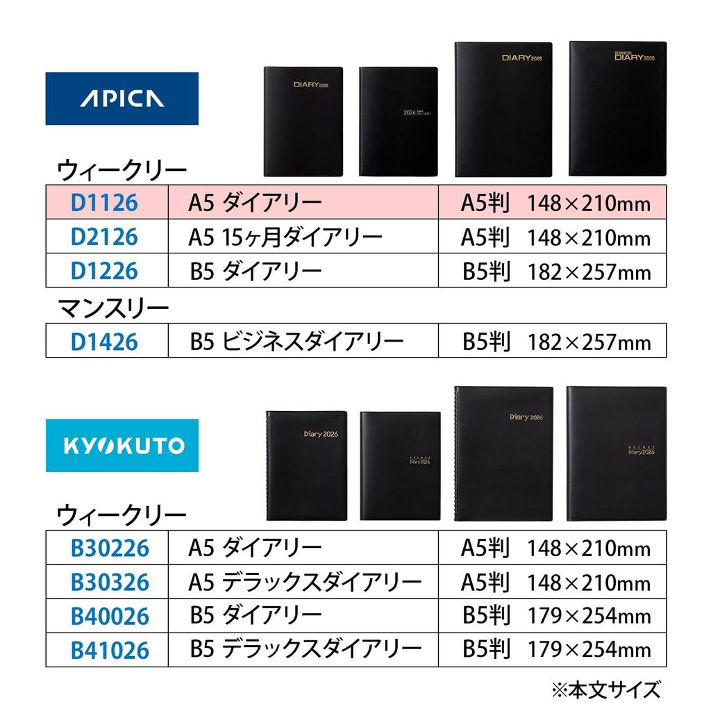 Apica Business Starting D1126 Planner, 2026, January, A5, Weekly, 12-Month Type,