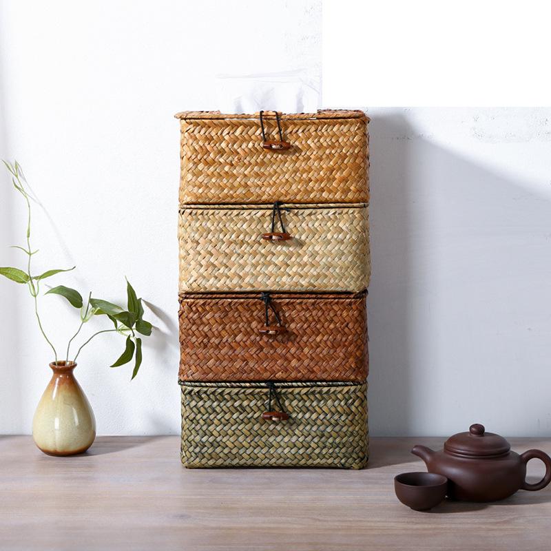 Handmade Woven Straw Tissue Box Cover for Car