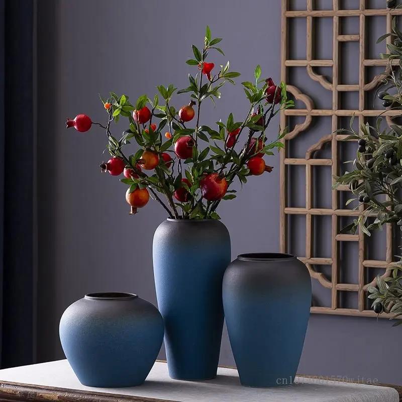 High Grade Ceramic Vase, Flower Arrangement, Frosted, Blue, Living Room, Bedroom, Dining Room, Study Room, Table Top Decor, 1Pc