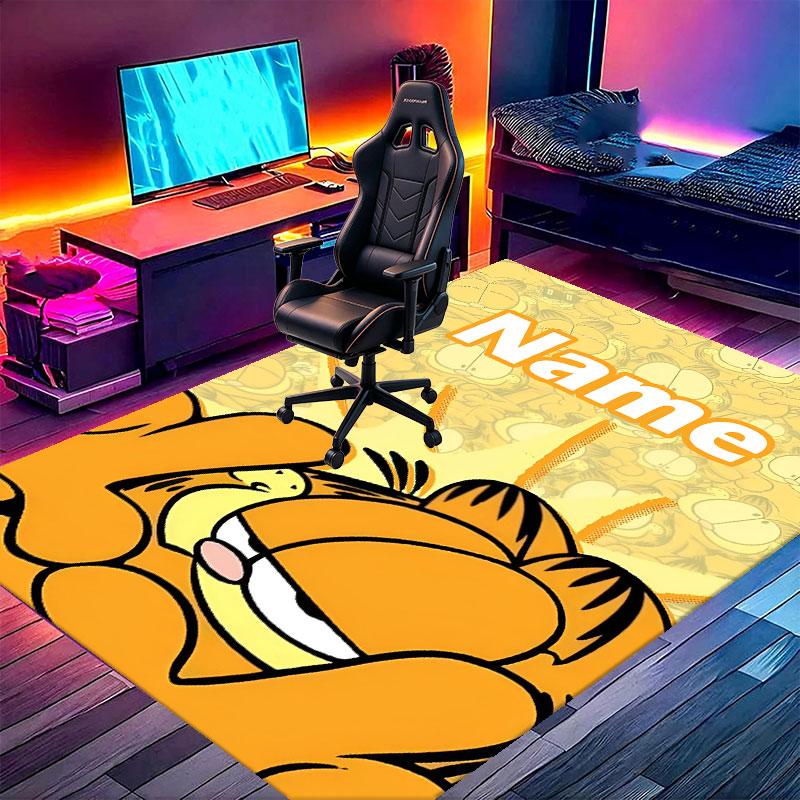 Custom Name Personalized Garfield Print Carpet, Versatile Home Decor Rug, for Playroom, Apartment, Balcony, Entryway, Hallway Gift