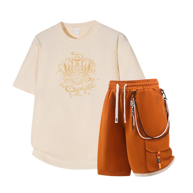 

Dmo Men s Short Sleeved Set Summer Short Sleeved Slim Fit Upper Garment Men s Two-piece Set 2XL