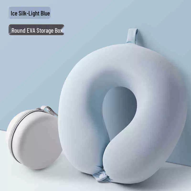 Ice Silk Memory Foam U-Shaped Neck Pillow: Customizable, Slow Rebound, Portable Headrest for Office Naps and Travel
