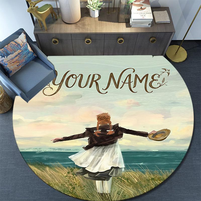Custom Name,Anne of Green Gables Pattern Round rug,Carpet Rug for Living Room Bedroom Playroom ,Non-slip Floor Mat,Holiday Gifts and Birthday Gifts.