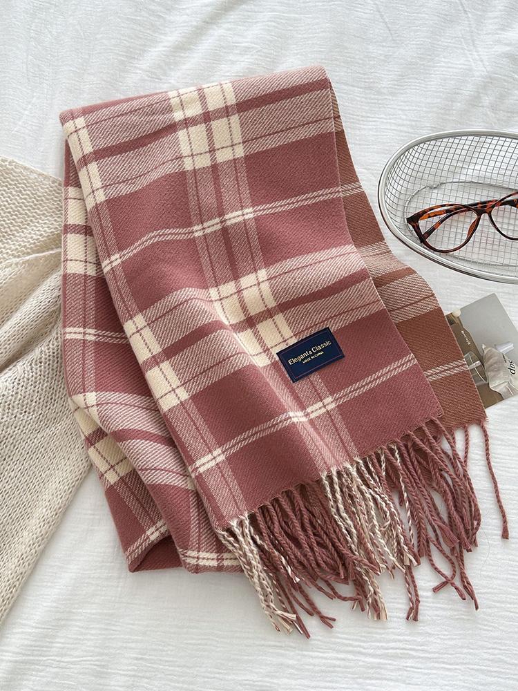 Damen Preppy Stil Klassischer Karierter Gestrickter Schal Kopftuch Dame Lässig Quasten Schal Mujer Foulard Wickeltuch Schal Winter Neu Koreanisch