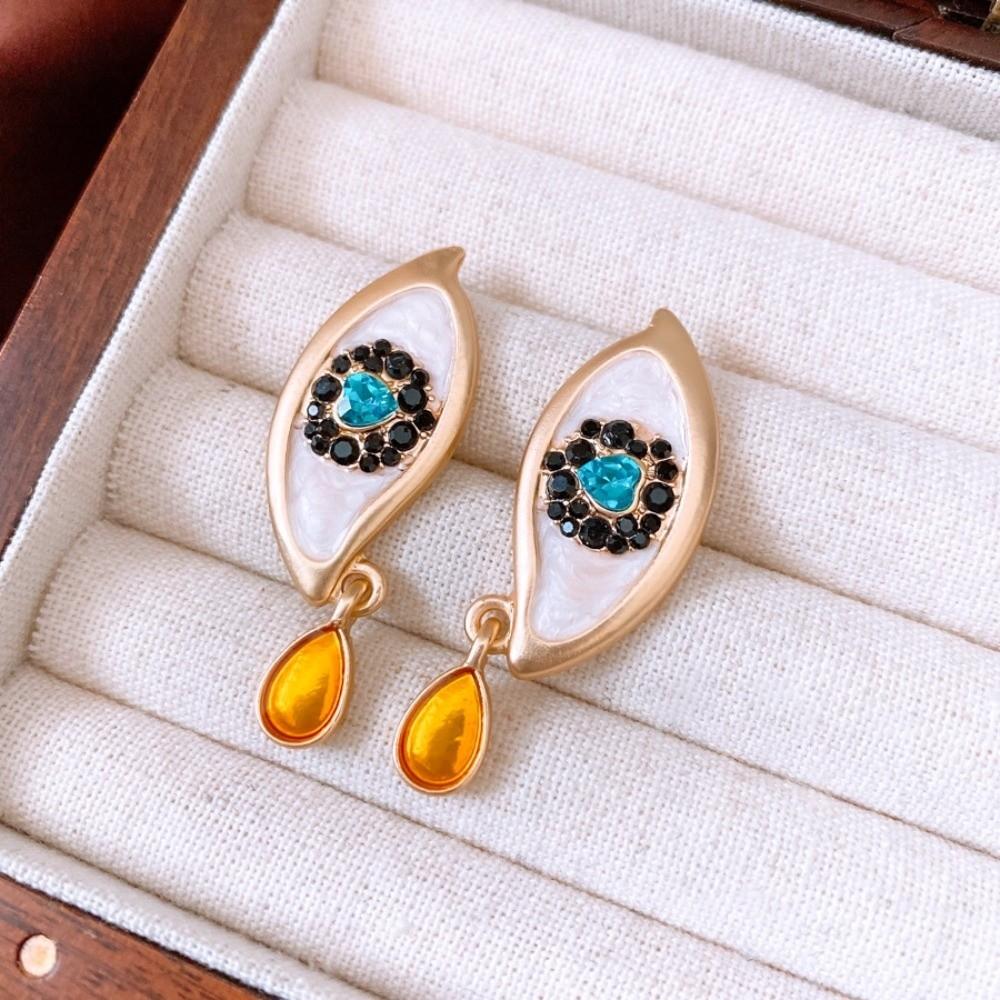 Pleated Crystal Devil's Eye Earrings Devil's Eye Vintage Long Drop Earrings  Girls