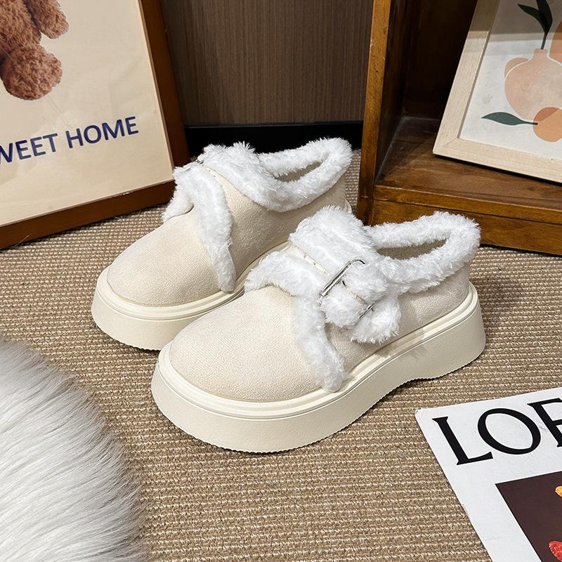 Dámské kožešinové zimní lehké teplé polstrované sněhule na jedné silné podrážce protiskluzové odolné proti opotřebení ležérní tenisky kožešinové bavlněné boty