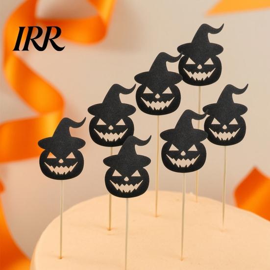 Dark Halloween Party Decoration 8 Pcs Cupcake Toppers, Black Glitter Witch Hat Pumpkin Durable Cake Toppers for Parties Picks Supplies, Birthday