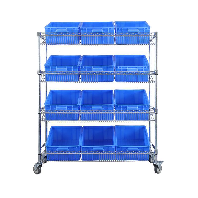 Chrome-Plated Anti-Static Wire Mesh Mobile Storage Shelves