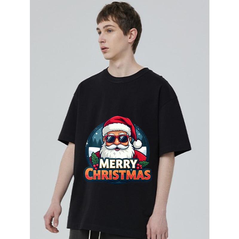 Vánoční tričko Černý Santa Claus se slunečními brýlemi a textem Veselé Vánoce Oblečení na sváteční párty