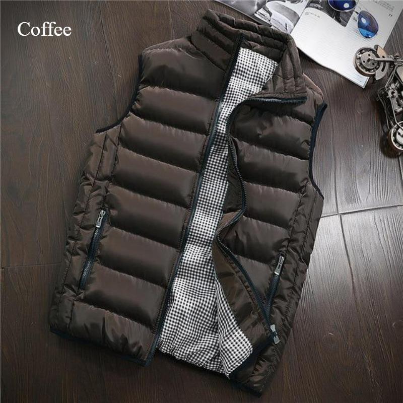 Verdickte warme Herrenweste, modische ärmellose Weste, lässige winddichte wasserdichte Weste für den Winter, einfarbig, All-Match-Jacke