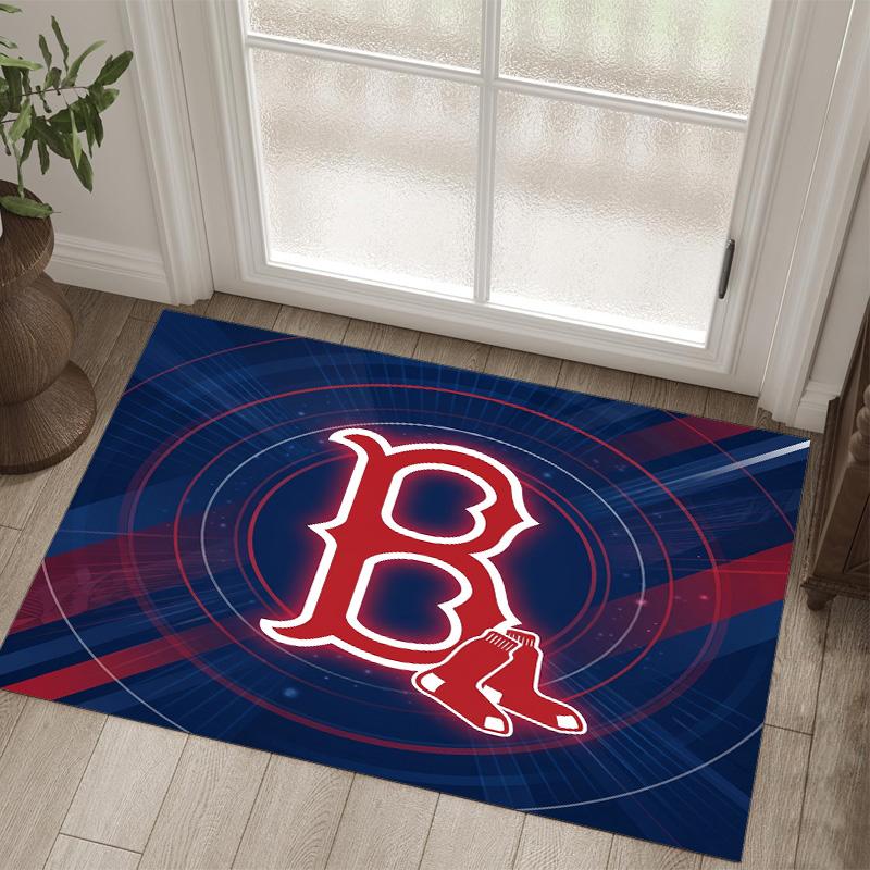 Boston Red Sox Design Crystal Velvet Carpet Cozy Non?Slip Printed Rug For Bedroom Living Room Entrance