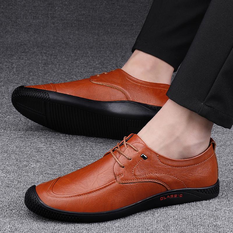 Men's Male Casual British Business Cow Genuine Leather Shoes  Flats Spring Autumn Offices Formal Shoes 2024 New