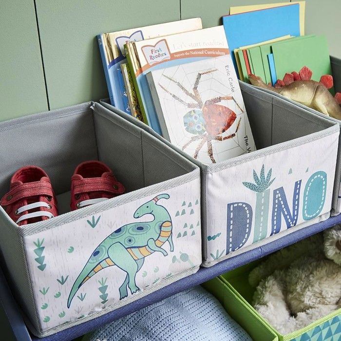 GINGER HOME DINOSAUR Children's Bookshelf, Toy Organizer with Storage Bins, MDF Wood, 63x30x60 Cm, Blue and Green