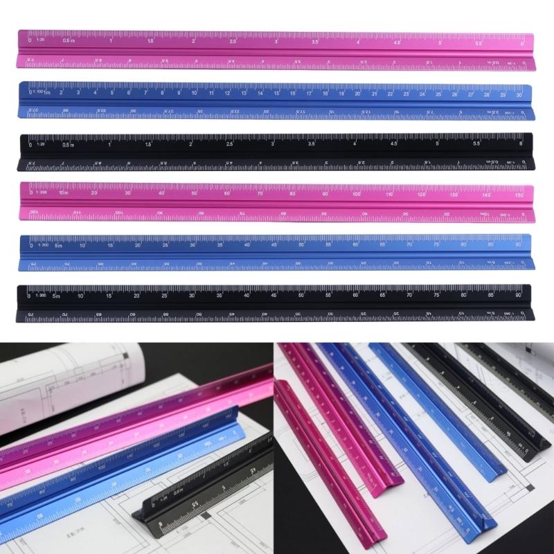Architectural Scale Ruler, 12" 300mm Aluminum Architect Triangular Ruler for Architects, Students, Professional