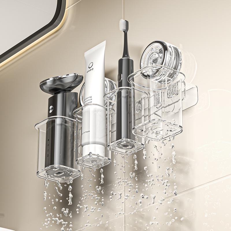 Wall-Mounted No-Drill Suction Cup Bathroom Shelf & Organizer for Toothbrushes, Razors, and Cosmetics